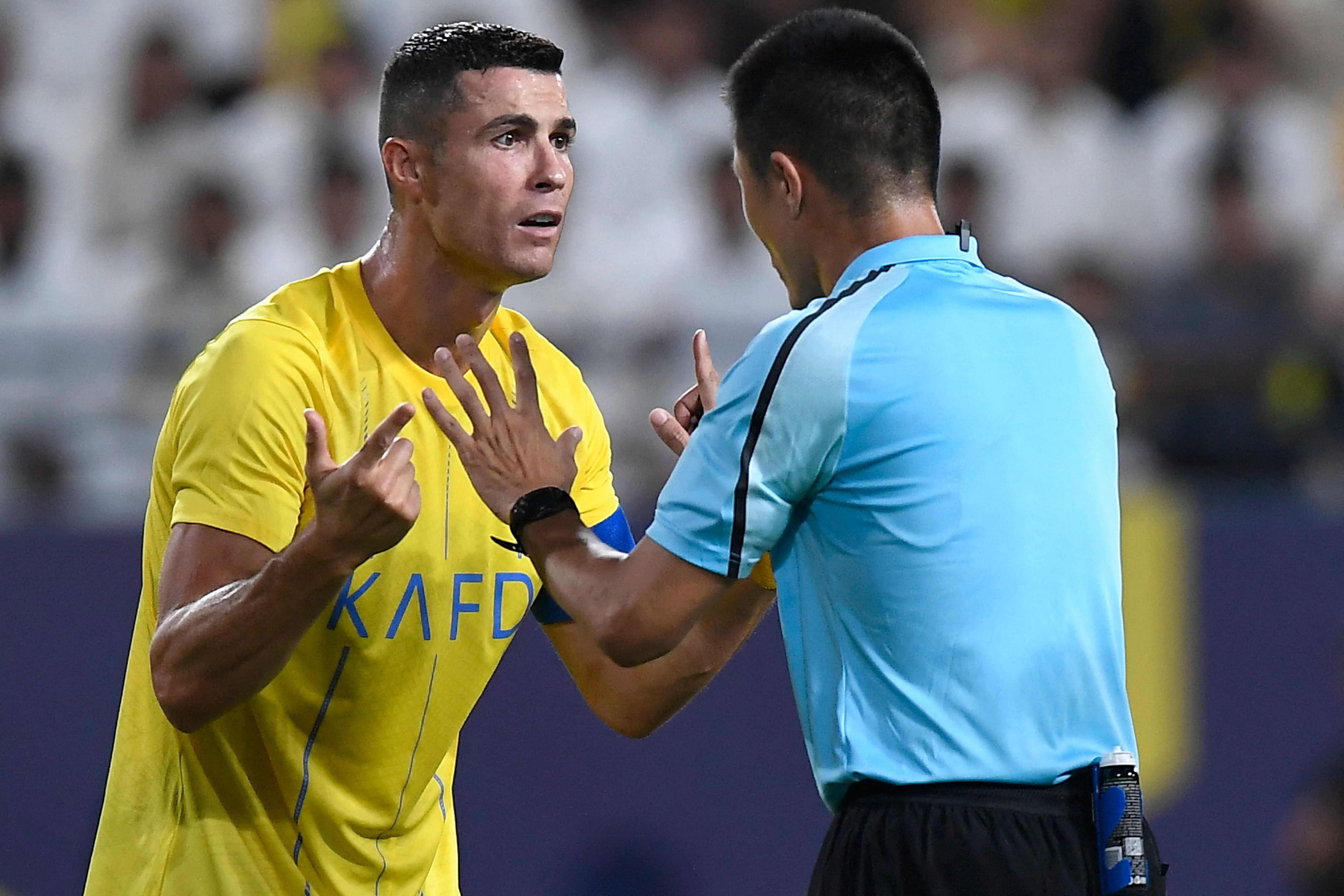 Al-Nassr captain Ronaldo filmed shouting at match referee, shoving Shabab Al-Ahli staff member at half-time