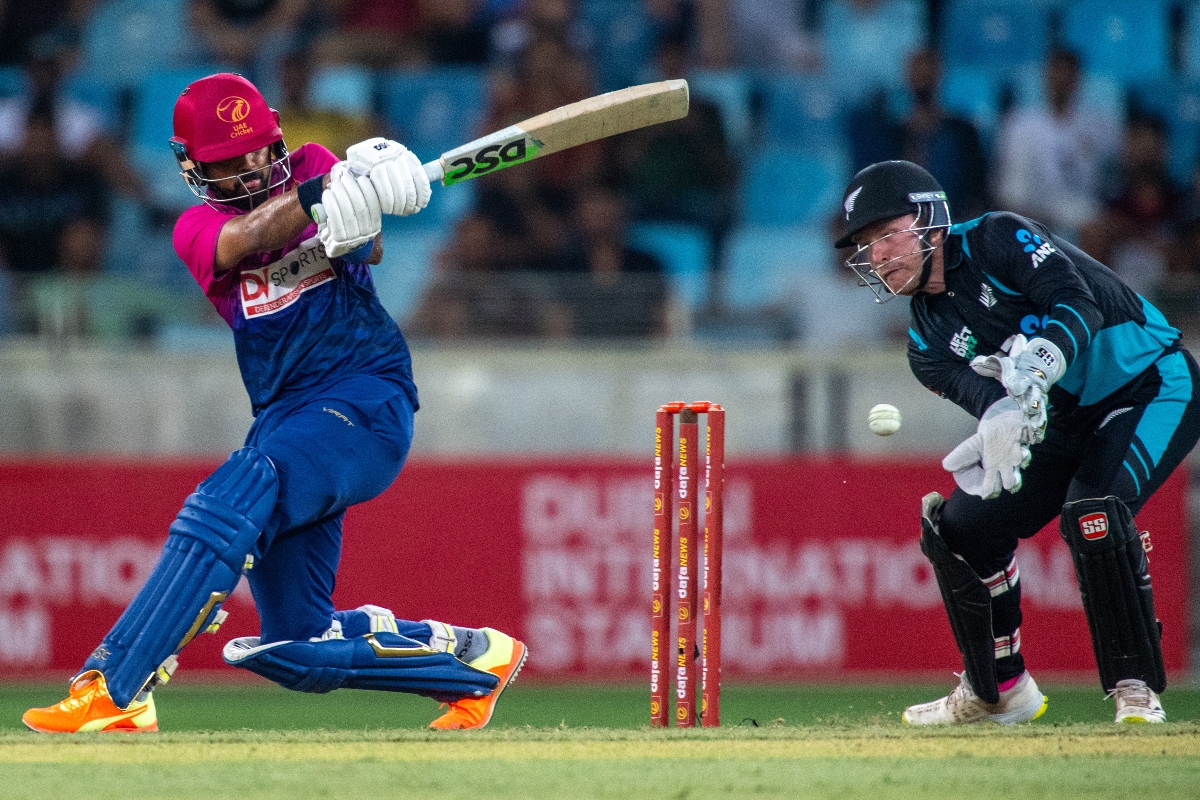 Basil Hameed of UAE plays a shot during the third T20I Cricket match between New Zealand and UAE at the Dubai International Cricket Stadium on August 20, 2023. (AFP filephoto)