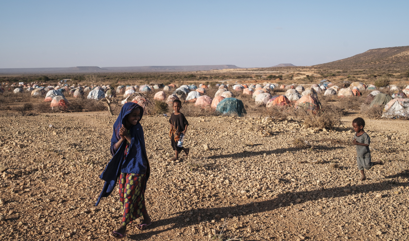 Internally displaced children play at Berley Camp, 20 kilometres from the city of Gode, Ethiopia, on January 10, 2023. (AFP)