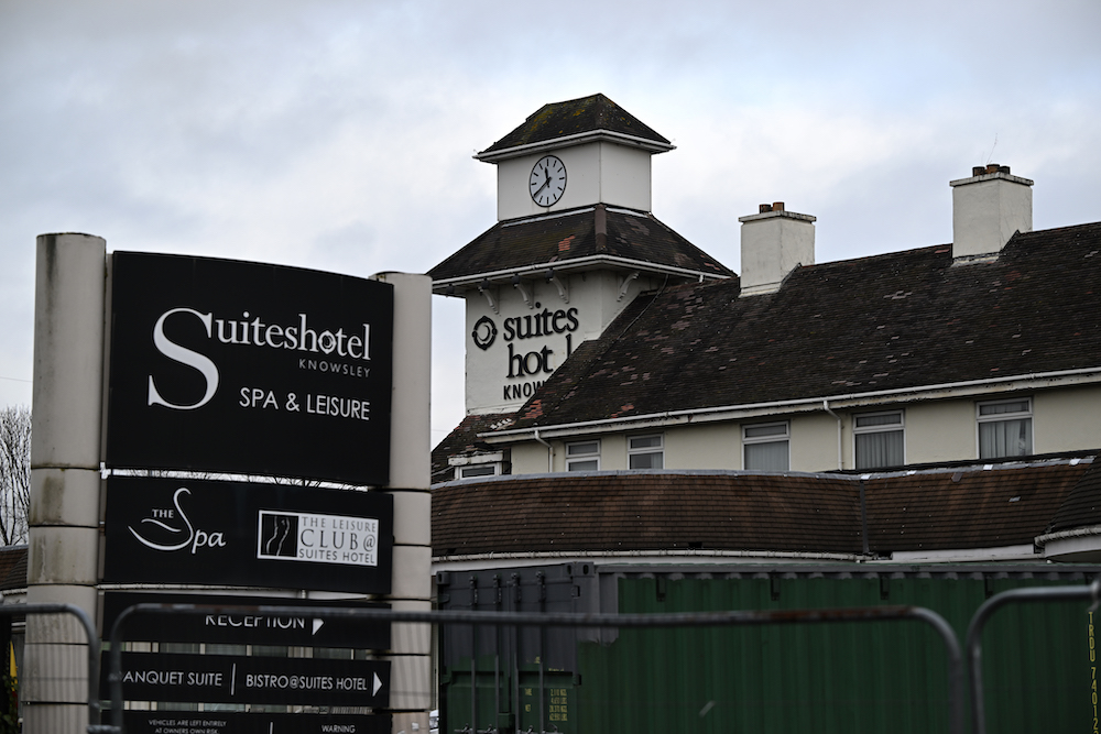 Above, the Suites Hotel in Kowlsey, near Liverpool in north-west England on February 11, 2023. (AFP file photo)