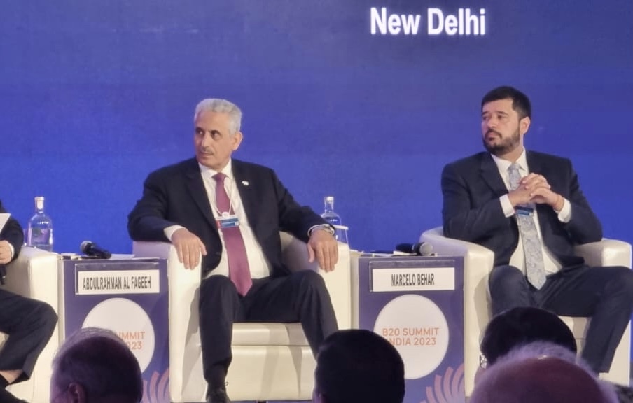 Abdulrahman bin Saleh Al-Fageeh, CEO of SABIC and chief of the Saudi delegation, is pictured at the B20 Summit in New Delhi, India on Aug. 27, 2023. (AN photo)