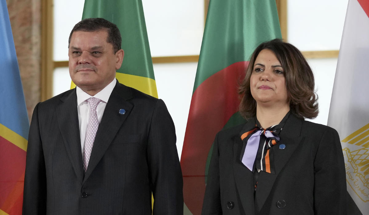 Libyan Prime Minister Abdul Hamid Dbeibah (Left) and Foreign Minister Najla Mangoush. (AP)