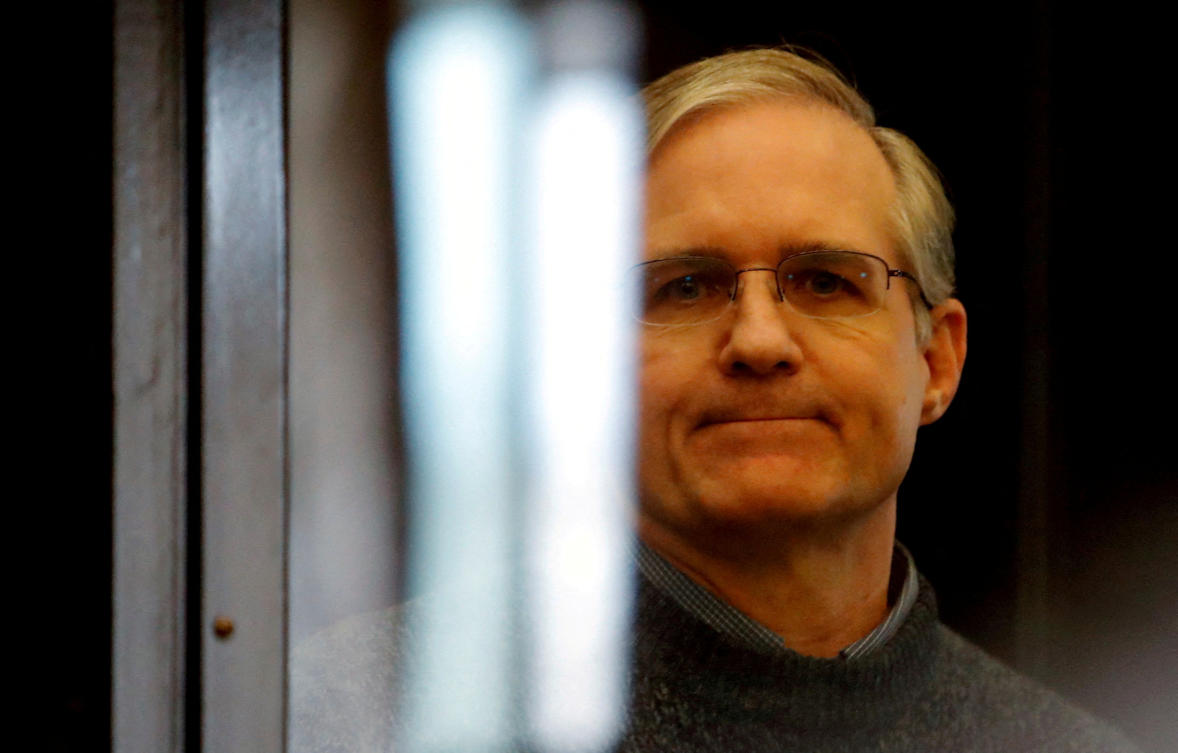 Former US Marine Paul Whelan stands inside a defendants’ cage during his verdict hearing in Moscow, Russia, June 15, 2020. (Reuters)