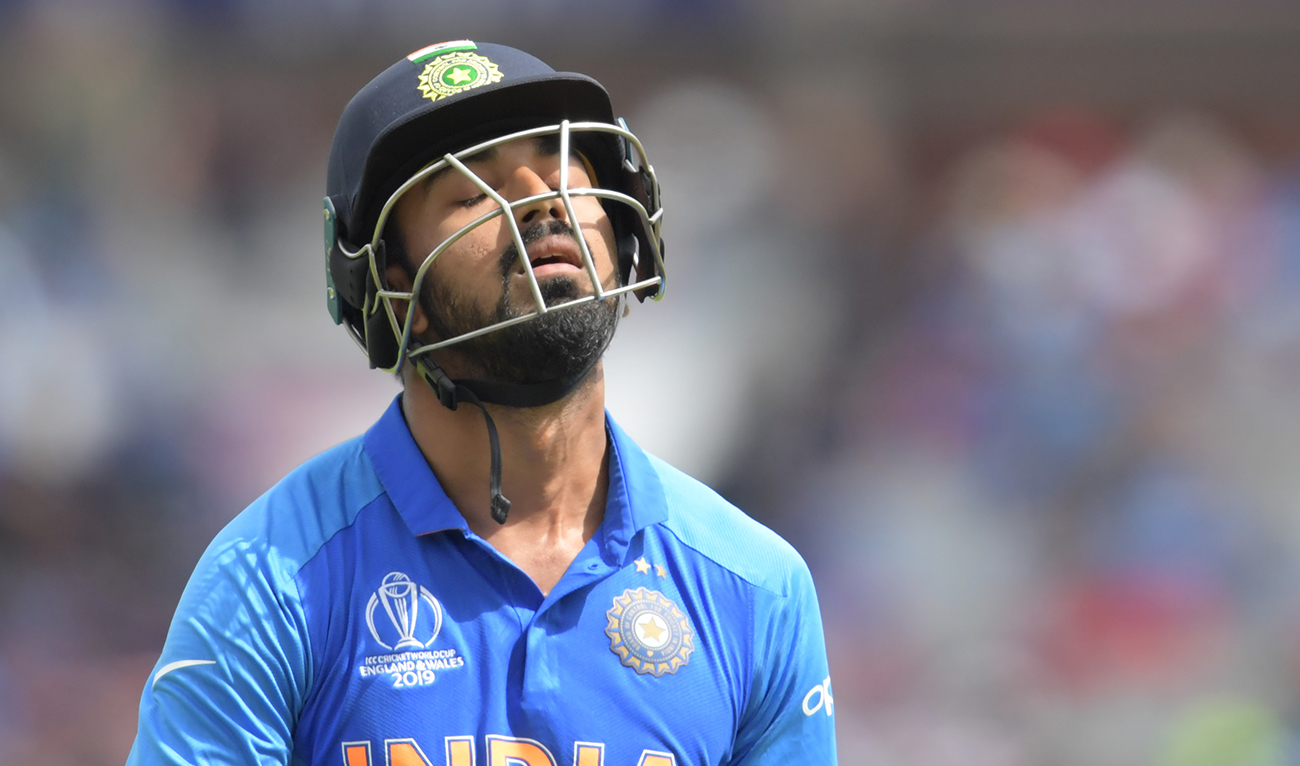 India's K.L. Rahul leaves the field after losing his wicket for 1 run during the 2019 Cricket World Cup first semi-final between New Zealand and India at Old Trafford in Manchester, northwest England, on July 10, 2019. (AFP/File)