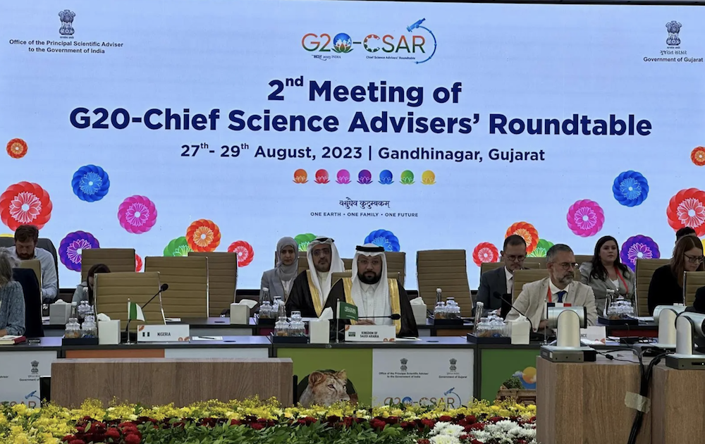 Munir Eldesouki, president of King Abdulaziz City for Science and Technology, was leading the Saudi delegation at a G20-Chief Science Advisers roundtable meeting in New Delhi, India. (SPA)