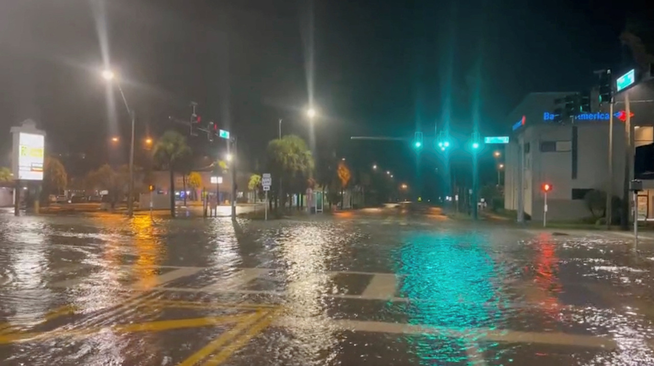 A view of a flooded street as Hurricane Idalia approaches Florida, in St Pete Beach, U.S. August 30, 2023 in this still image obtained from social media video. (Reuters)