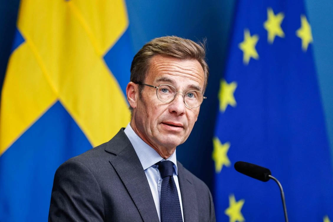Swedish Prime Minister Ulf Kristersson addresses a press conference on the country's security policy and to present measures to protect Swedish citizens following the Koran burning protests, in Stockholm, Sweden. (AFP)