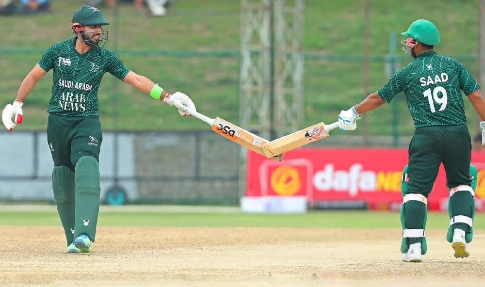 Saudi Arabia in action against Oman in the ACC Men’s Premier Cup 2023. (Twitter/@cricketsaudi)