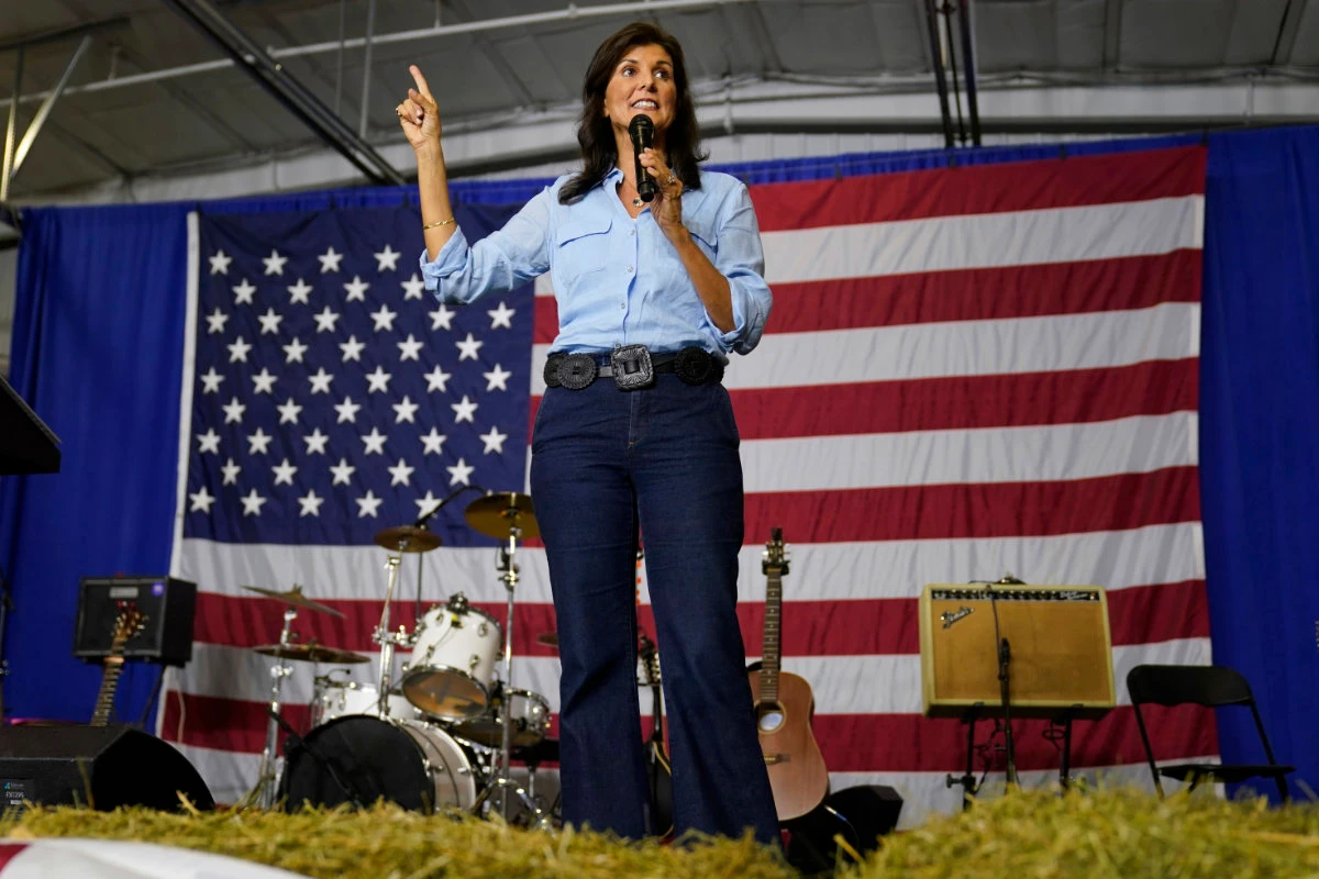 Republican presidential candidate Nikki Haley speaks during a fundraising event for US Rep. Ashley Hinson on Aug. 6, 2023, in Cedar Rapids, Iowa. (AP)