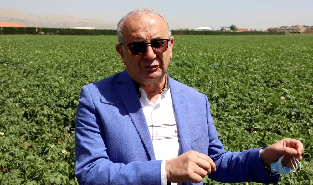 Ibrahim Tarshishy, head of the Bekaa Farmers Association, at a farm in Rayak, Bekaa Valley, Lebanon, May 10, 2021. (Reuters)