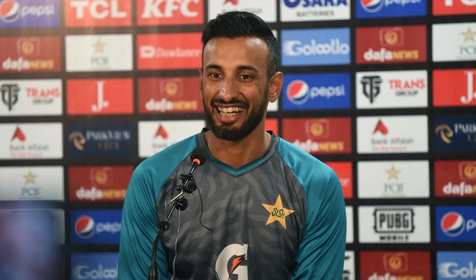 Pakistan's cricketer Shan Masood speaks during a press conference at the National Cricket Stadium in Karachi on September 17, 2022, ahead of their first Twenty20 cricket match against England. (AFP/File)