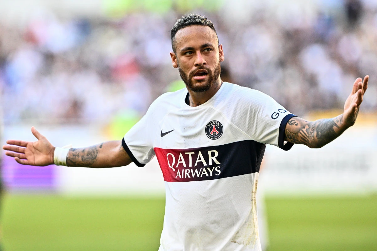 Paris Saint-Germain’s Neymar after scoring a goal against Jeonbuk Hyundai Motors during their friendly at the Asiad Main Stadium in Busan on Aug. 3, 2023. An AP source said Neymar wants out of PSG and talks are moving toward the 31-year-old leaving the club this month. (AFP)