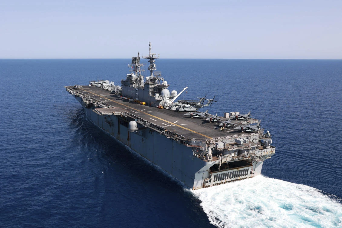 In this photo released by the US Navy, the amphibious assault ship USS Bataan travels through the Red Sea on Aug. 8, 2023. (AP file photo)