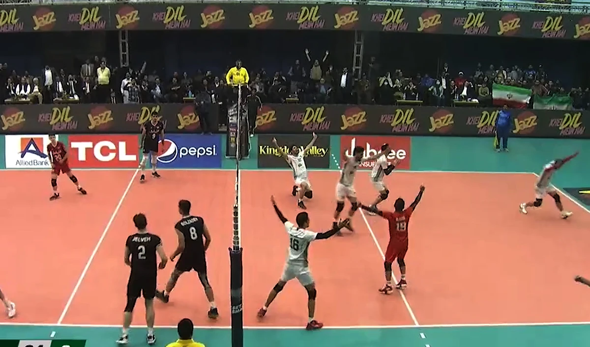Pakistani players celebrate as they beat Iran to win the Engro Central Asian Volleyball Championship in Lahore on November 29, 2022. (Photo: Screengrab/Pakistan Volleyball Federation)
