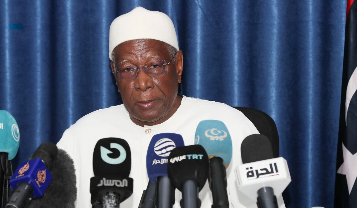 Abdoulaye Bathily, UN Special Representative for Libya and Head of the United Nations Support Mission in Libya (UNSMIL), gives a press conference in Tripoli on March 11, 2023. (AFP)
