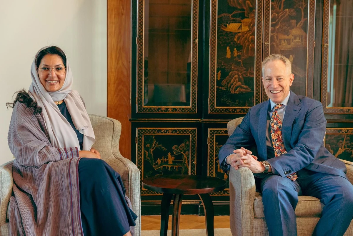 Saudi Ambassador to the US Princess Reema bint Bandar and US Ambassador to the Kingdom Michael Ratney in Riyadh. (Twitter/@rbalsaud)