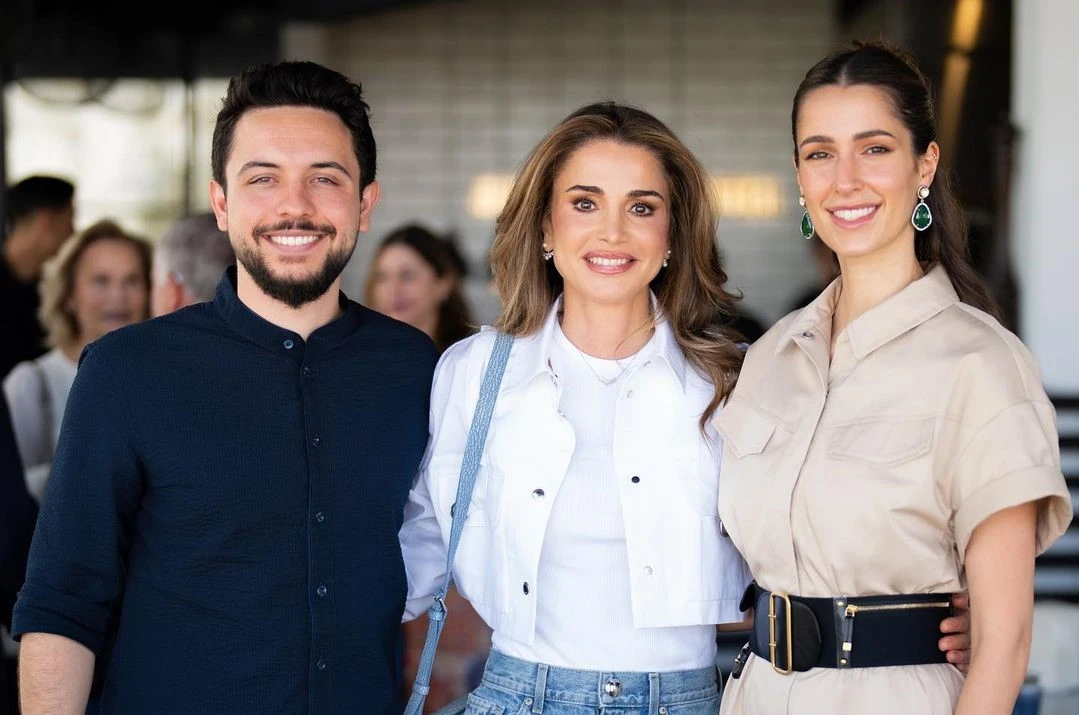 Jordan’s Crown Prince Hussein and Princess Rajwa wished Queen Rania on her 53rd birthday on Instagram. (Instagram)
