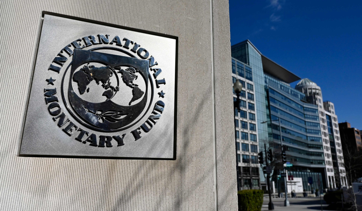 This file photo taken on January 26, 2022, shows the seal for the International Monetary Fund (IMF) in Washington, DC. (AFP)