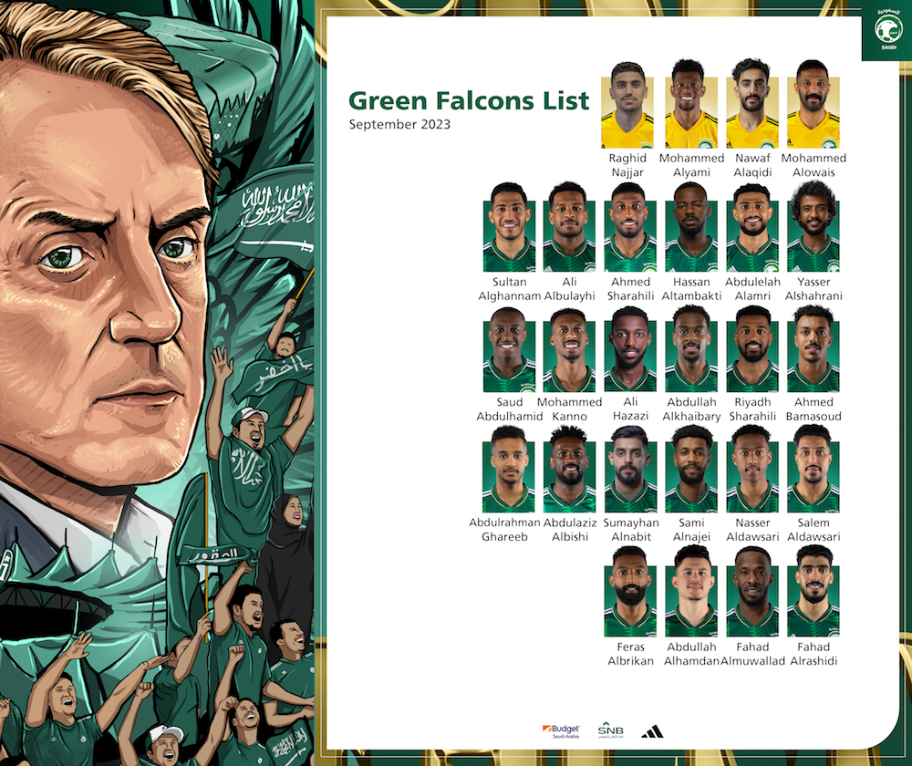 New Saudi Arabia head coach Roberto Mancini has picked his 26-man training squad for the Green Falcons’ preparation camp. (Supplied/SAFF)