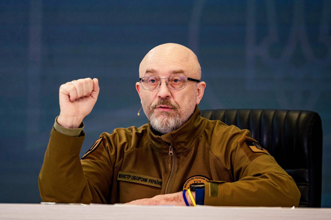 Ukrainian Defence Minister Oleksii Reznikov speaks during a press conference in Kyiv. (File/AFP)