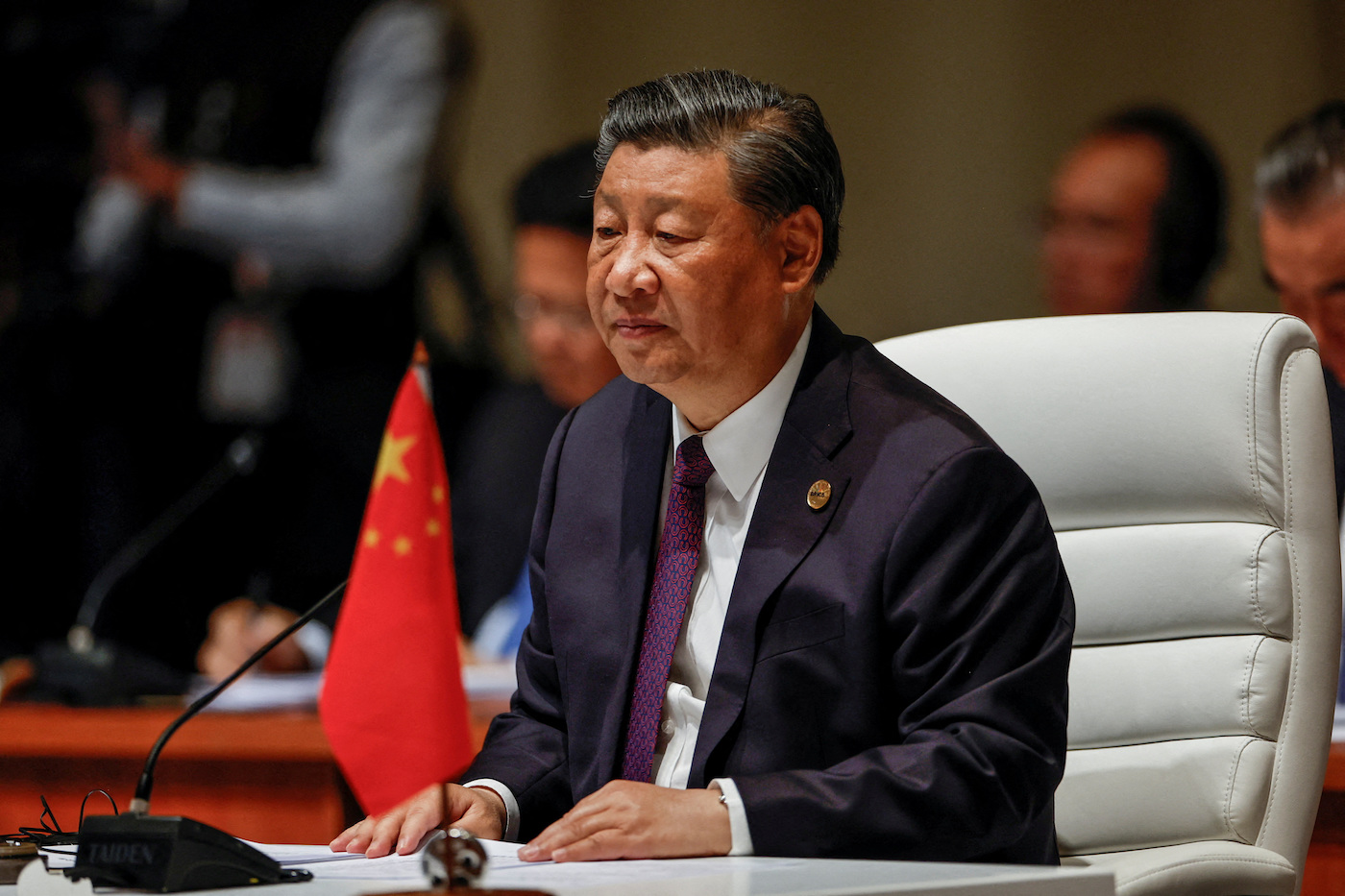 Chinese President Xi Jinping attends the plenary session of the 2023 BRICS Summit at the Sandton Convention Centre in Johannesburg. (File/Reuters)