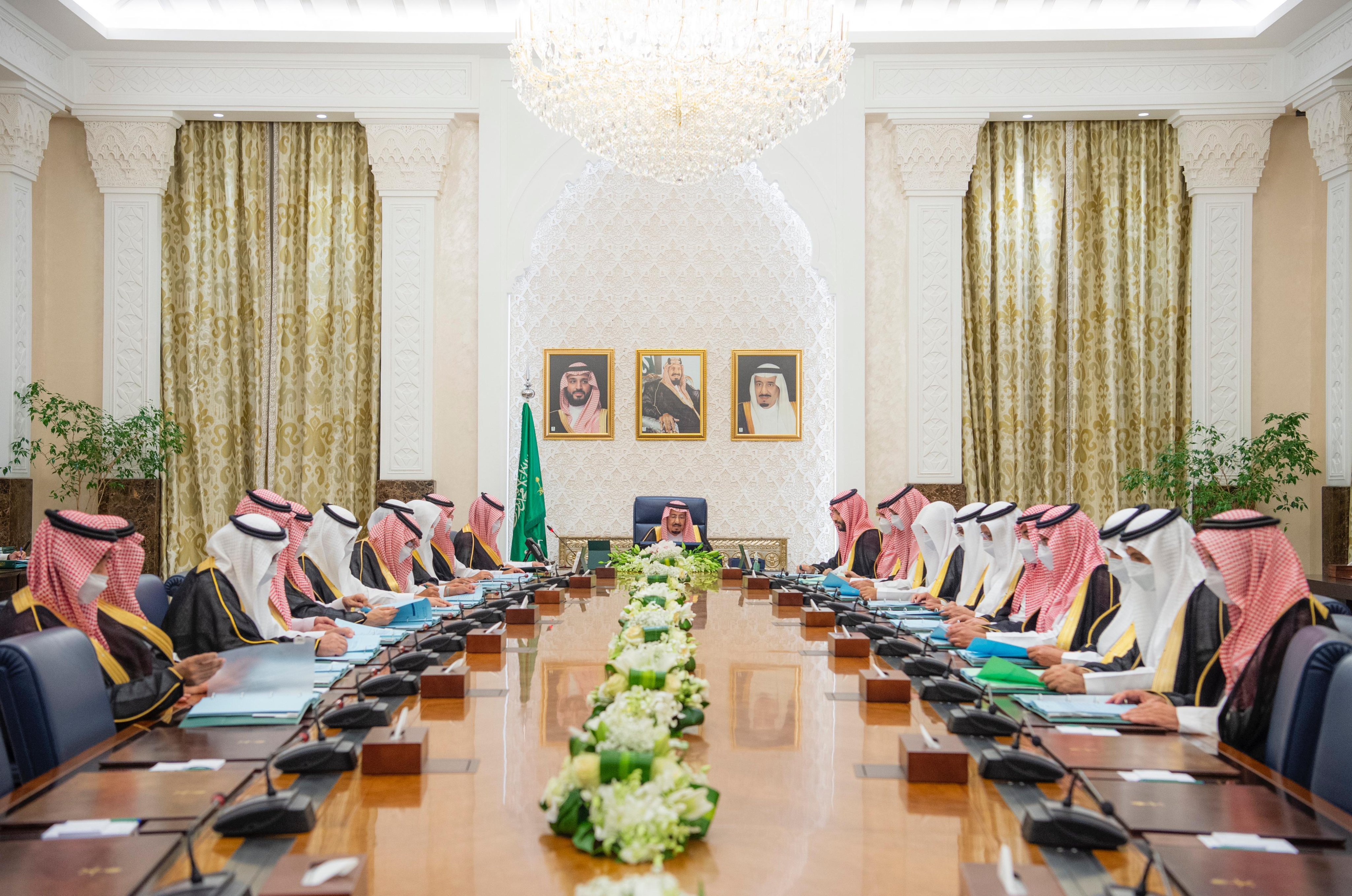 Saudi Arabia’s King Salman chairs the Cabinet meeting in NEOM on Tuesday. (SPA)