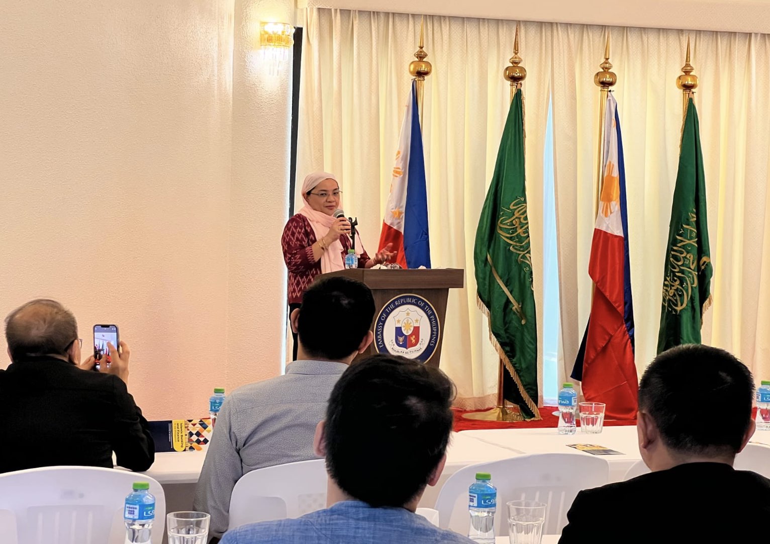 Bangko Sentral ng Pilipinas Arifa A. Ala speaks during the “Islamic Banking and Finance in the Philippines” briefing at the Philippines embassy in Riyadh, Saudi Arabia, on Aug. 17, 2023. (BSP)