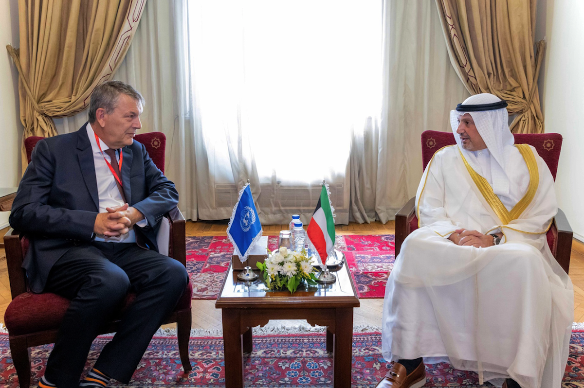 Kuwaiti FM Sheikh Salem Abdullah Al-Jaber Al-Sabah and UNRWA Commissioner General Philippe Lazzarini in Cairo. (KUNA)
