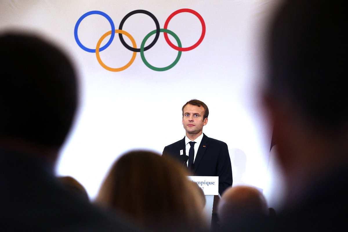 French President Emmanuel Macron says he has no objection to Russian athletes taking part in the 2024 Paris Olympics so long as they have not actively supported Russia's war against Ukraine. (AFP/File photo)