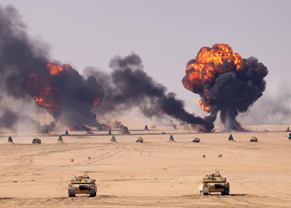 Above, Kuwaiti and French army forces take part in a joint drill code-named Pearl of the West at the Al-Udaira shooting range northwest of Kuwait City on Dec. 8, 2022. (AFP)