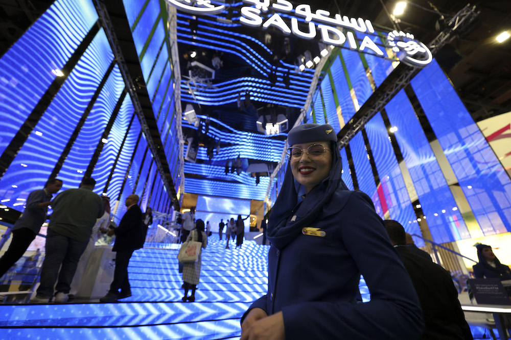 A picture shows the Saudi pavilion during the Arabian Travel Market, the Middle Eastís largest travel and tourism exhibition, in Dubai on May 10, 2022. (AFP file photo)