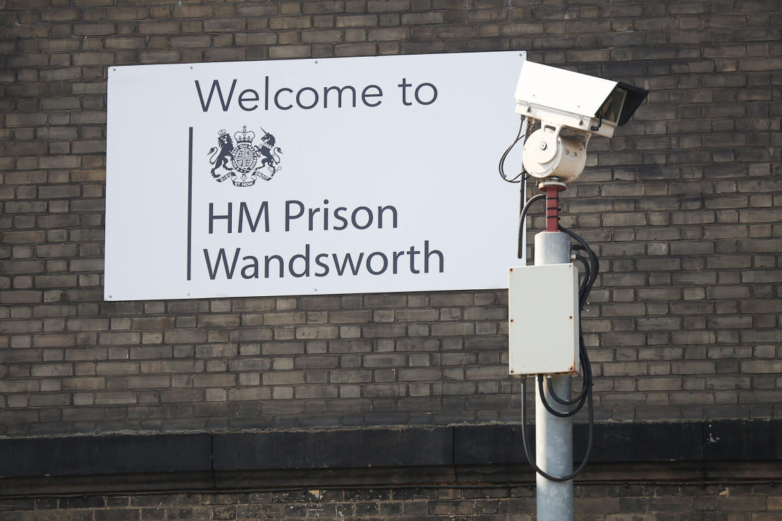 A sign is displayed at Wandsworth prison where Daniel Abed Khalife, a former soldier who is suspected of terrorism offenses, escaped, in London, Britain, September 7, 2023. (Reuters)