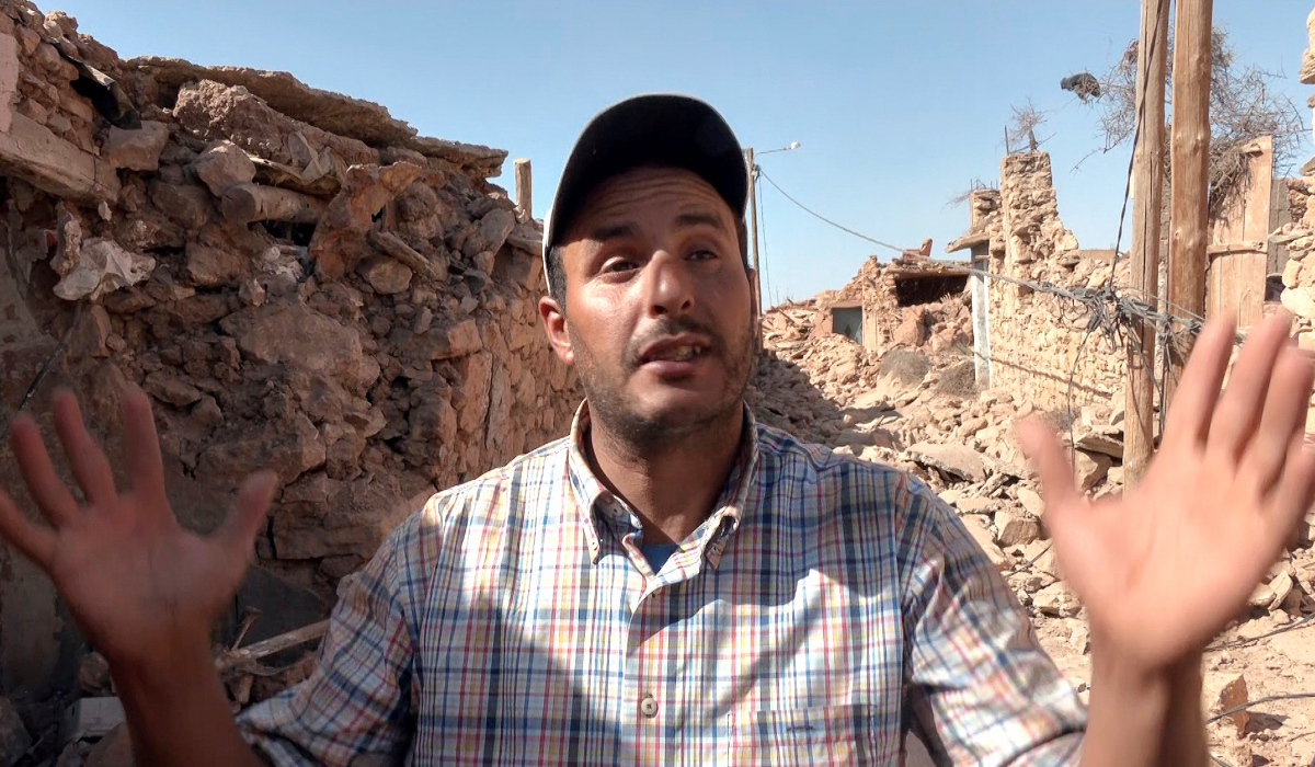 Hamid ben Henna, who lost his son Marouane in the powerful earthquake, gestures during an interview with Reuters, in Tafeghaghte, a remote village of the High Atlas mountains, following a powerful earthquake in Morocco, September 10, 2023, in this still image taken from a video. (REUTERS)