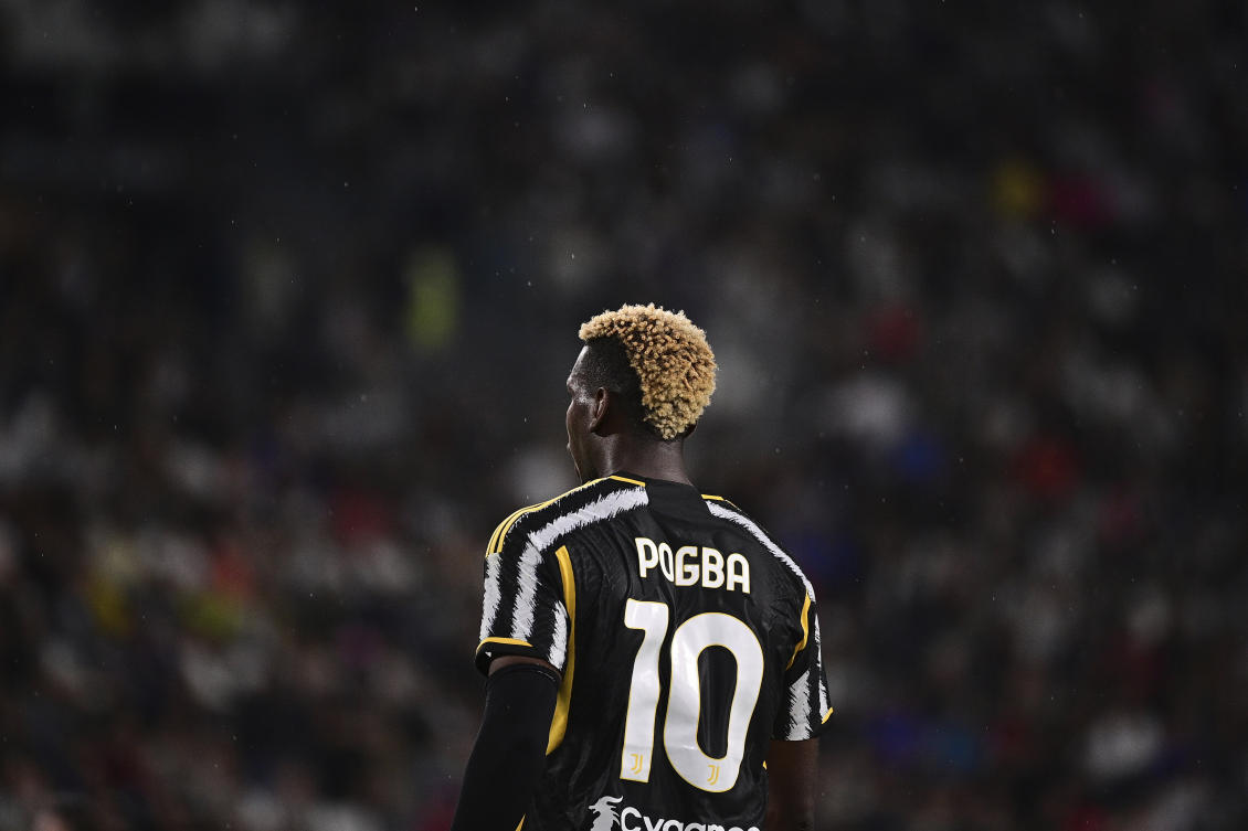 Juventus’ Paul Pogba during an Italian Serie A soccer match against Bologna at Allianz Stadium, Turin, Italy, Aug. 27, 2023. (AP Photo)