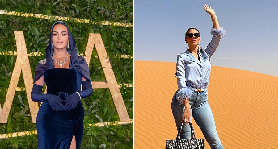Georgina Rodriguez shut down the red carpet at the 2023 Joy Awards (left) and took a trip to the Saudi desert (left) in 2023. (Instagram)