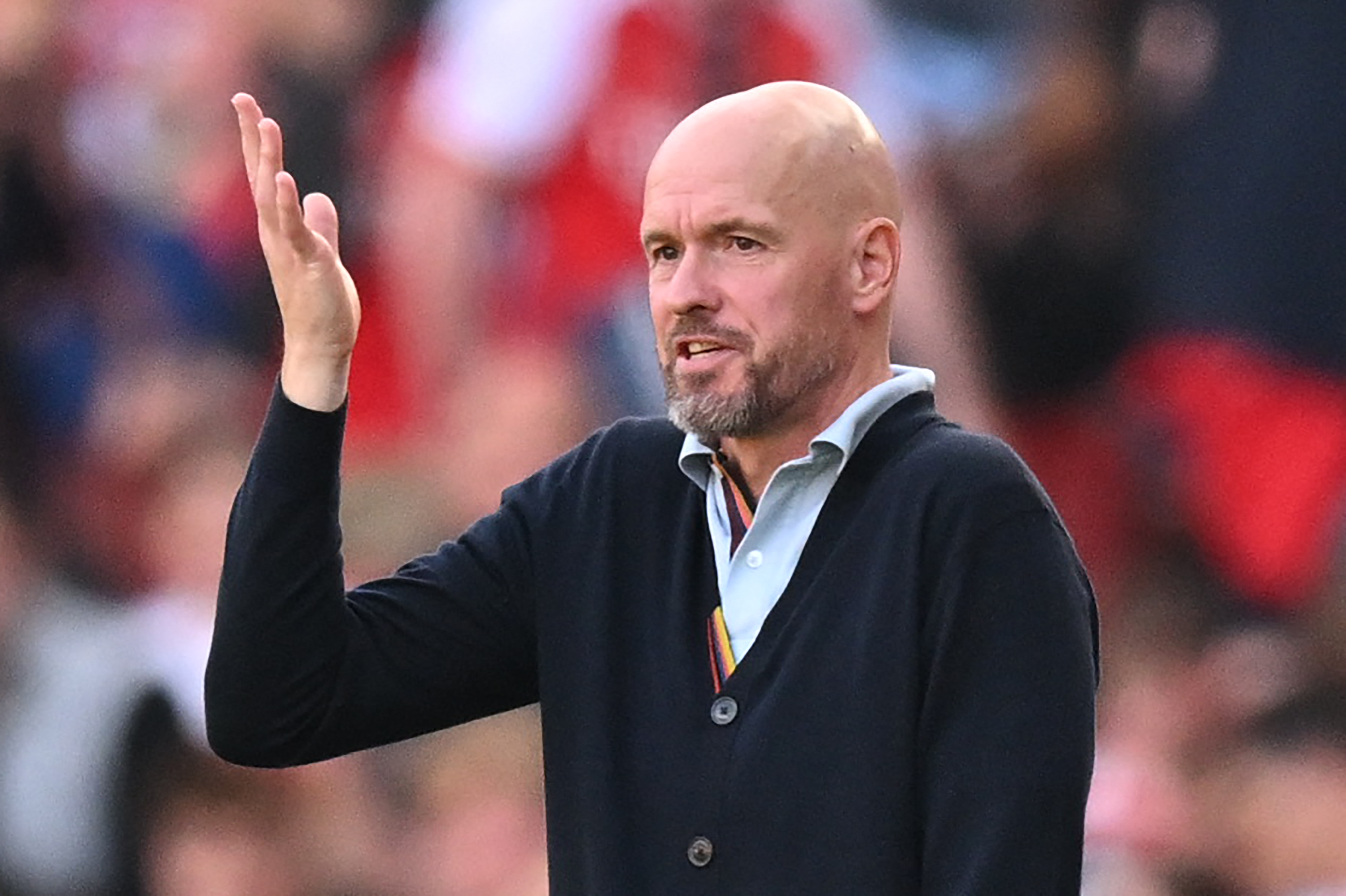 Manchester United's Dutch manager Erik ten Hag gestures on the touchline during the English Premier League football match between Arsenal and Manchester United at the Emirates Stadium in London. (File/AFP)