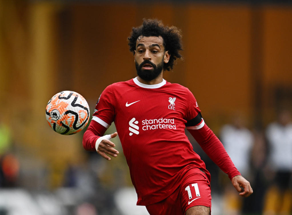 Liverpool’s Mohamed Salah in action during their Premier League match against Wolverhampton Wanderers at Molineux Stadium, Wolverhampton on Sept. 16, 2023. (Reuters)