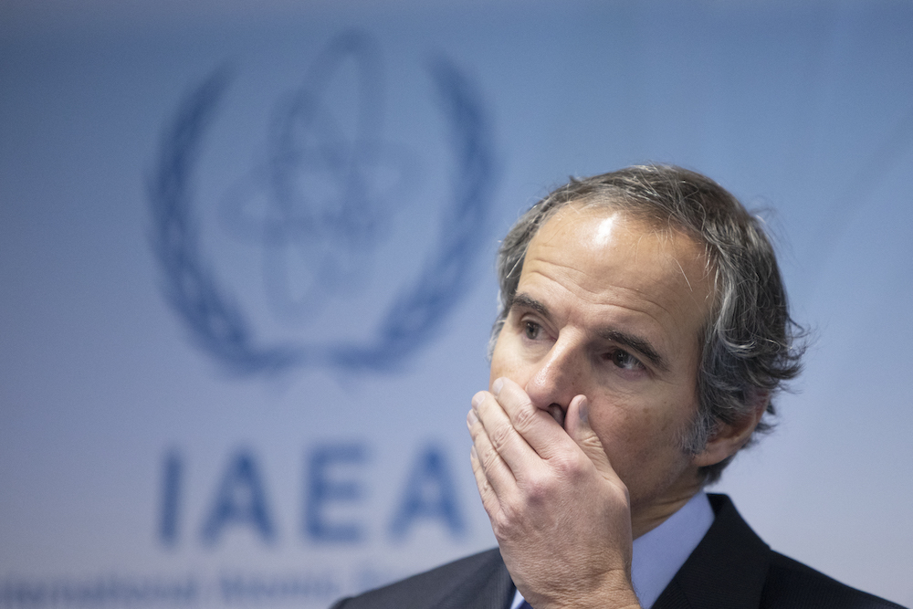 Director General of the International Atomic Energy Agency Rafael Grossi speaks at the agency’s headquarters in Vienna, Austria. (File/AFP)