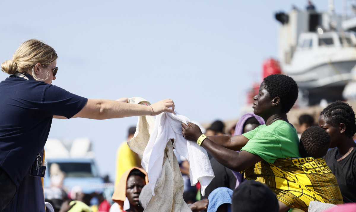 Migrants wait to be transferred from the Lampedusa Island to the mainland, on Sept. 15, 2023. The pact, signed in July with Tunisia by Von der Leyen, Italian Prime Minister Giorgia Meloni, and Dutch Prime Minister Mark Rutte was aimed at stemming migration to Europe from Tunisia. (AP)