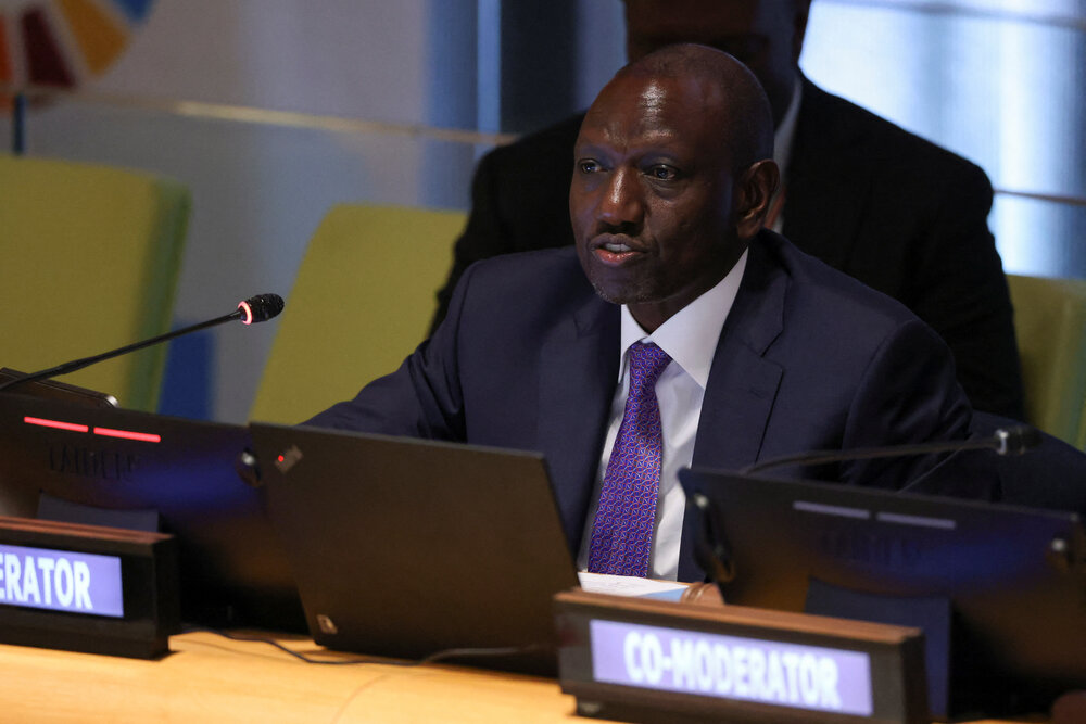 Kenya’s President William Ruto speaks during the Sustainable Development Goals (SDG) Summit at United Nations headquarters in New York on Sept. 18, 2023. (Reuters)