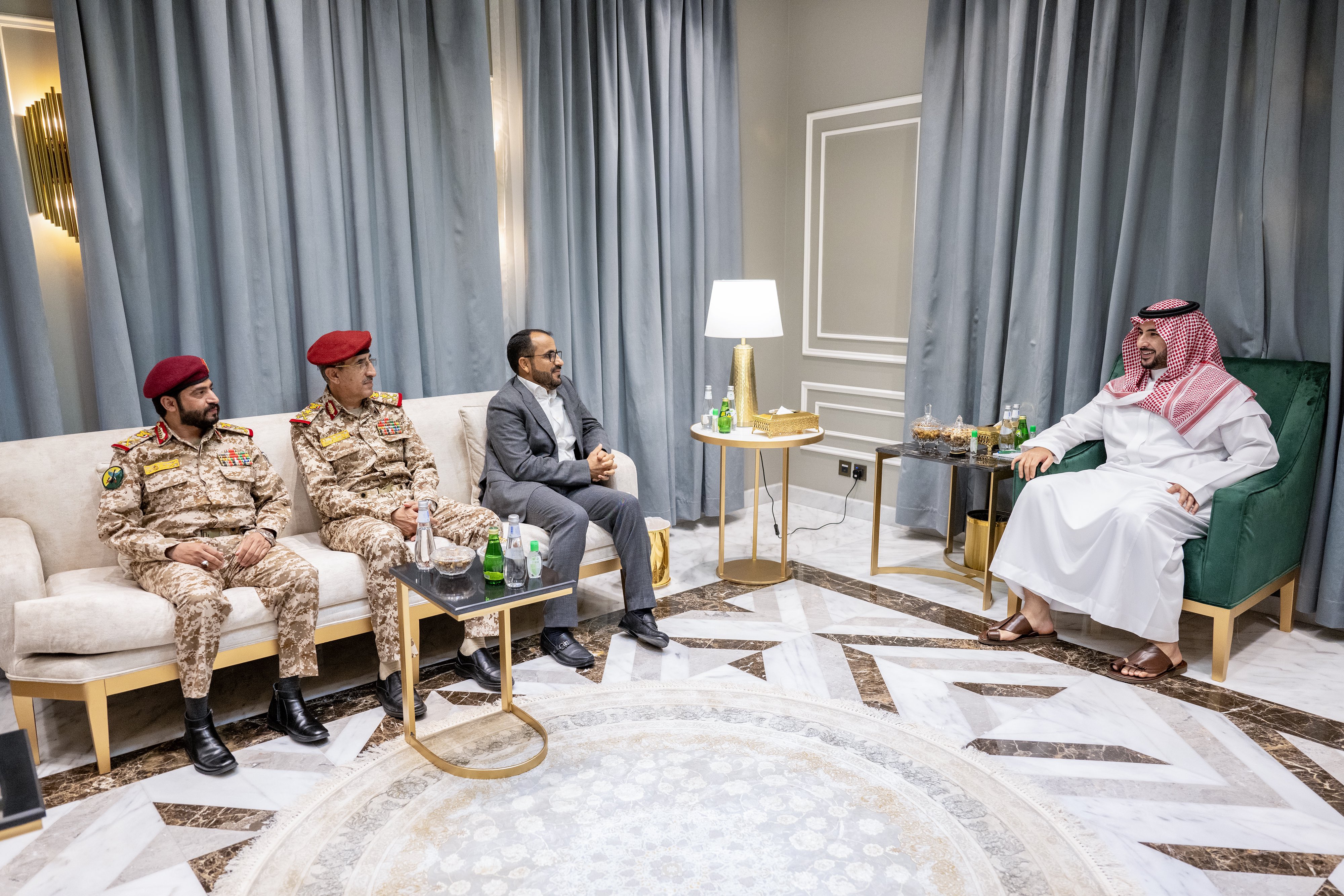 The Houthi delegation met with Saudi Arabia’s defense minister Prince Khalid bin Salman during their visit. (X/@kbsalsaud)
