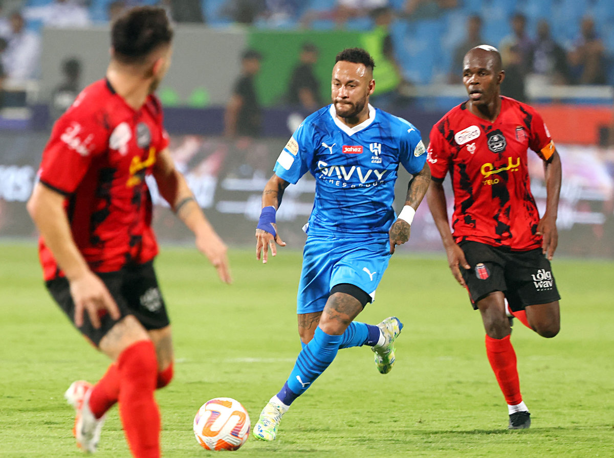 Al-Hilal’s Brazilian forward Neymar during the Saudi Pro League football match between Al-Hilal and Al-Riyadh at Prince Faisal Bin Fahd Stadium in Riyadh on Sept.15. (AFP)