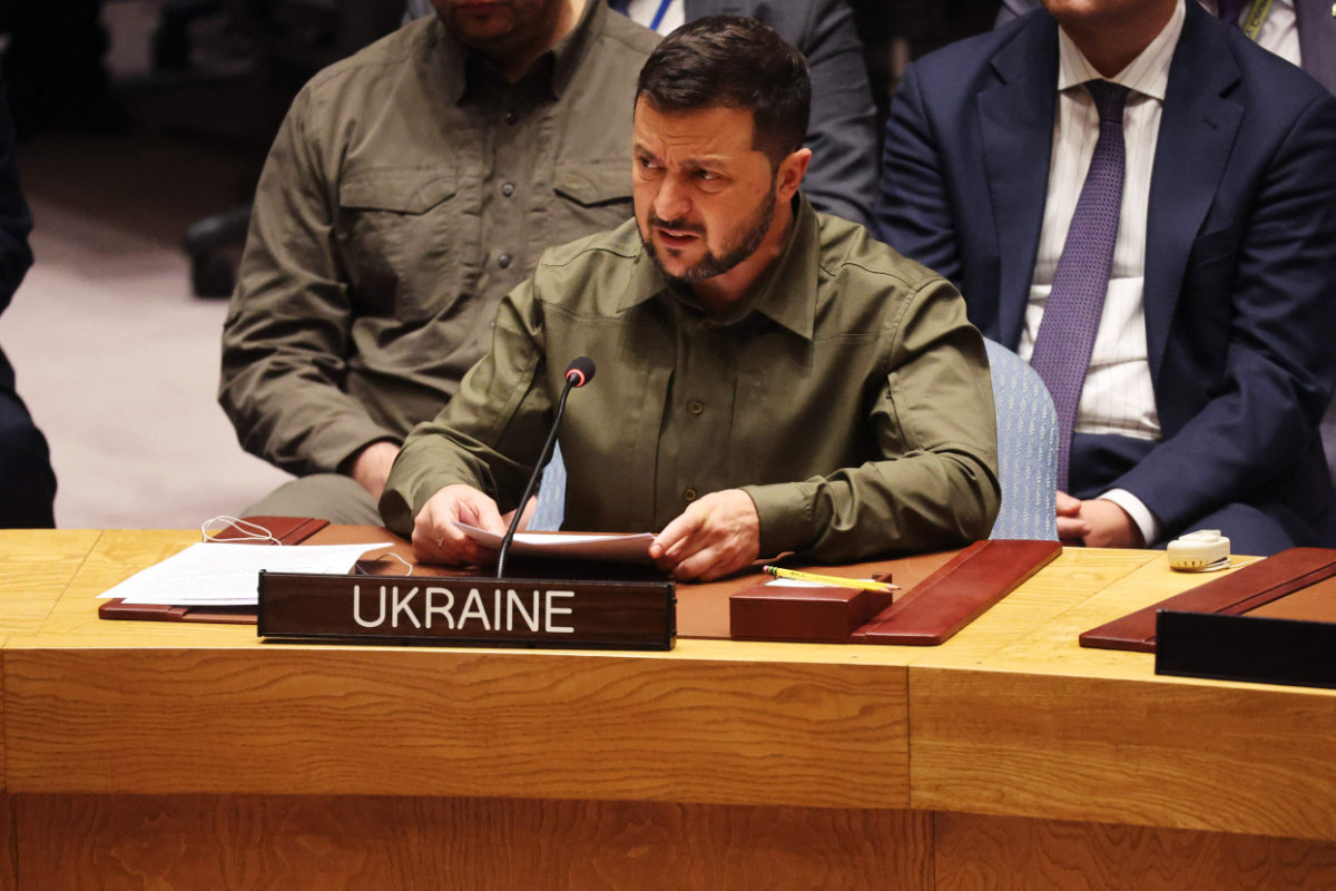 Speaking at the UN Security Council on September 20, 2023, Ukraine's President Volodymyr Zelensky called for broader of the council and remove Russia’s veto power. (Getty Images/AFP)