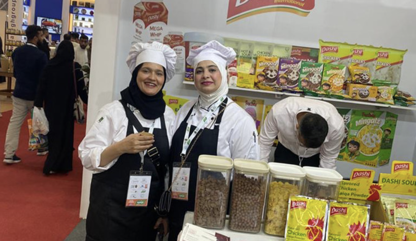 The photo taken on on Sept. 20, 2023, shows the stall of Karachi-based food company, Dashi International, at the Foodex Saudi exhibition in Riyadh. Photo/Supplied