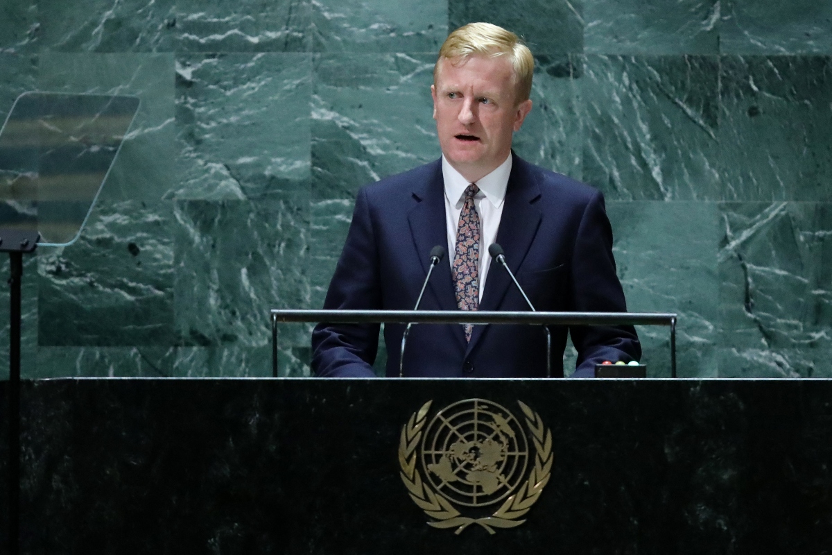 Britain's Deputy Prime Minister Oliver Dowden addresses the 78th United Nations General Assembly at UN headquarters in New York City on September 22, 2023. ( AFP)