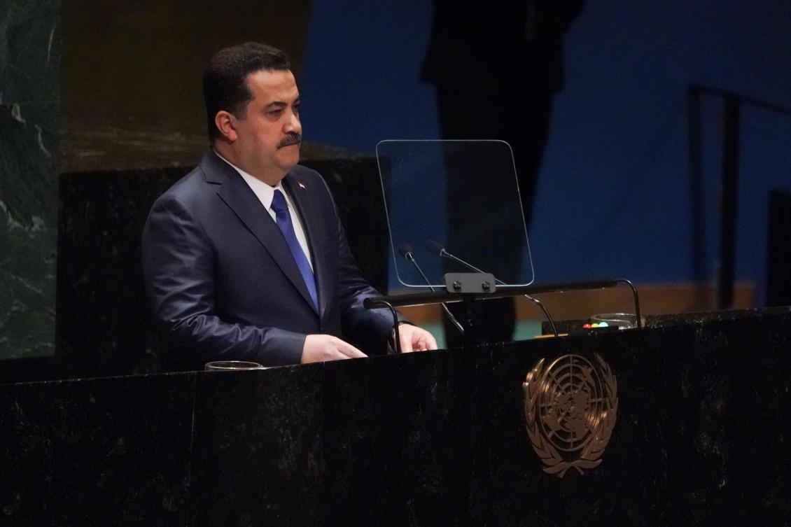 Iraqi Prime Minister Mohamed Shia al-Sudani addresses the 78th United Nations General Assembly at UN headquarters in New York City on September 22, 2023. (AFP)