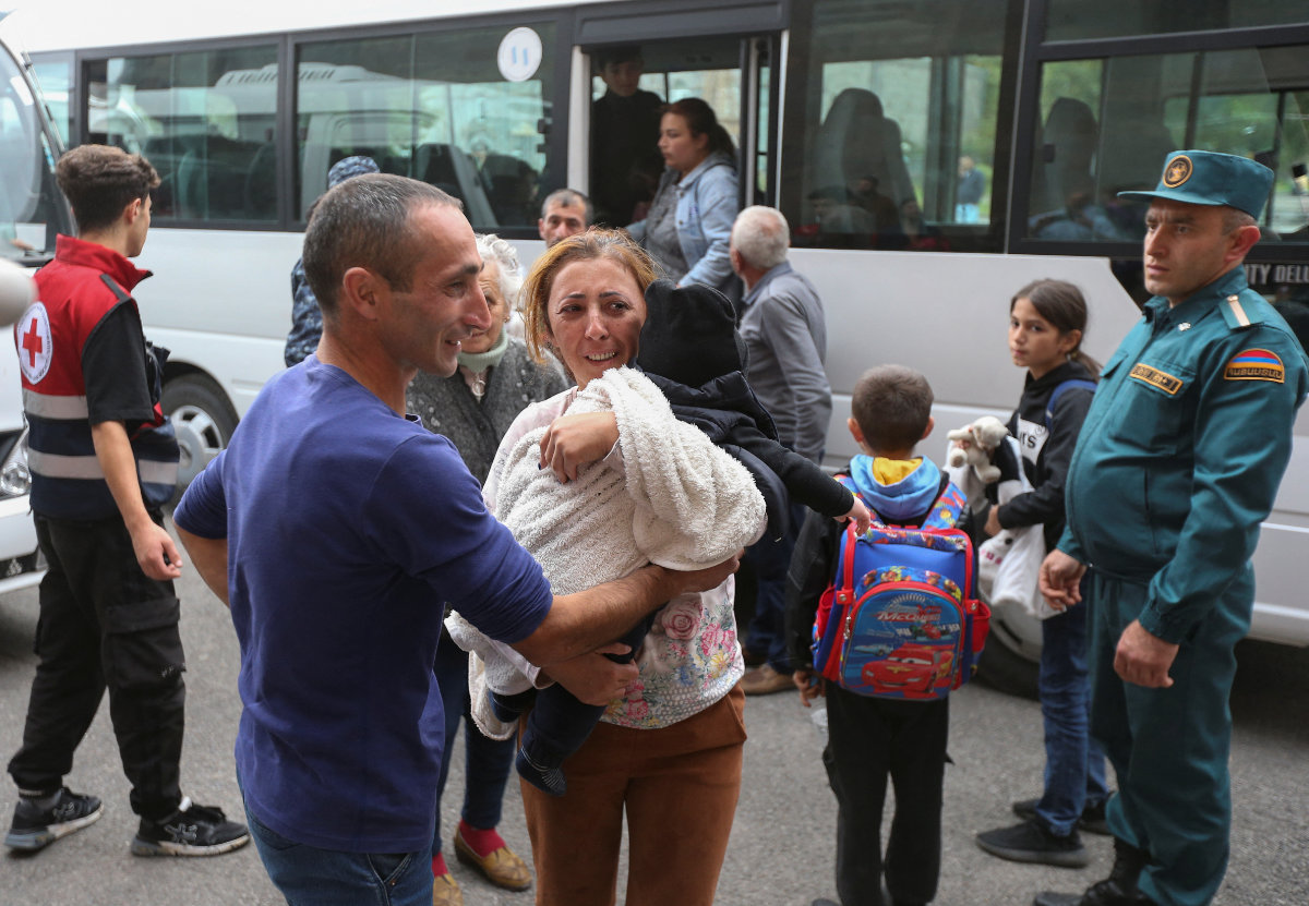 Refugees from Nagorno-Karabakh region arrive at a temporary accommodation center in the town of Goris, Armenia, on September 24, 2023. (Irakli Gedenidze/REUTERS)