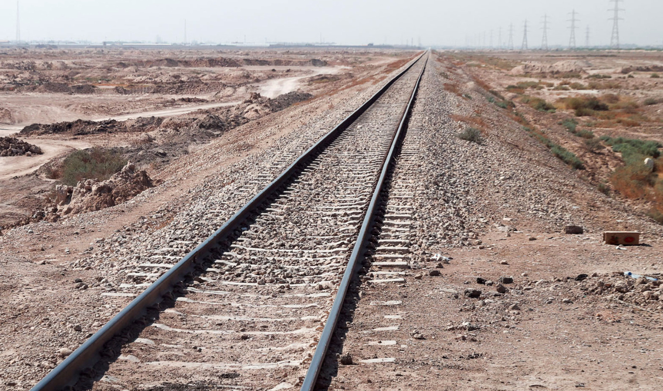 A view of the new railroad track during the ceremony to lay the foundation stone for the railway connection project at the Shalamcheh border crossing in Iraq’s southern province of Basra on September 2, 2023. (AFP)