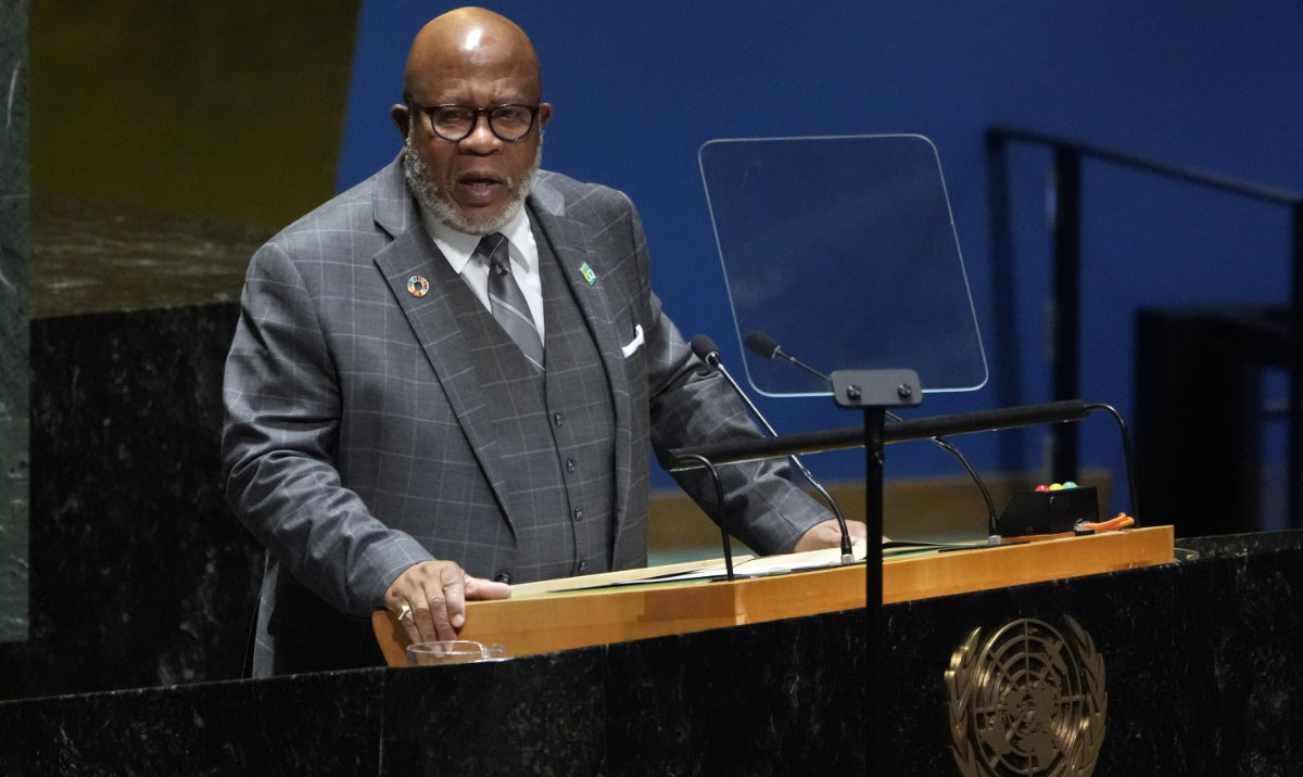 UN General Assembly President Dennis Francis delivers his closing remarks to the 78th session of the United Nations General Assembly, Tuesday, Sept. 26, 2023. (AP)