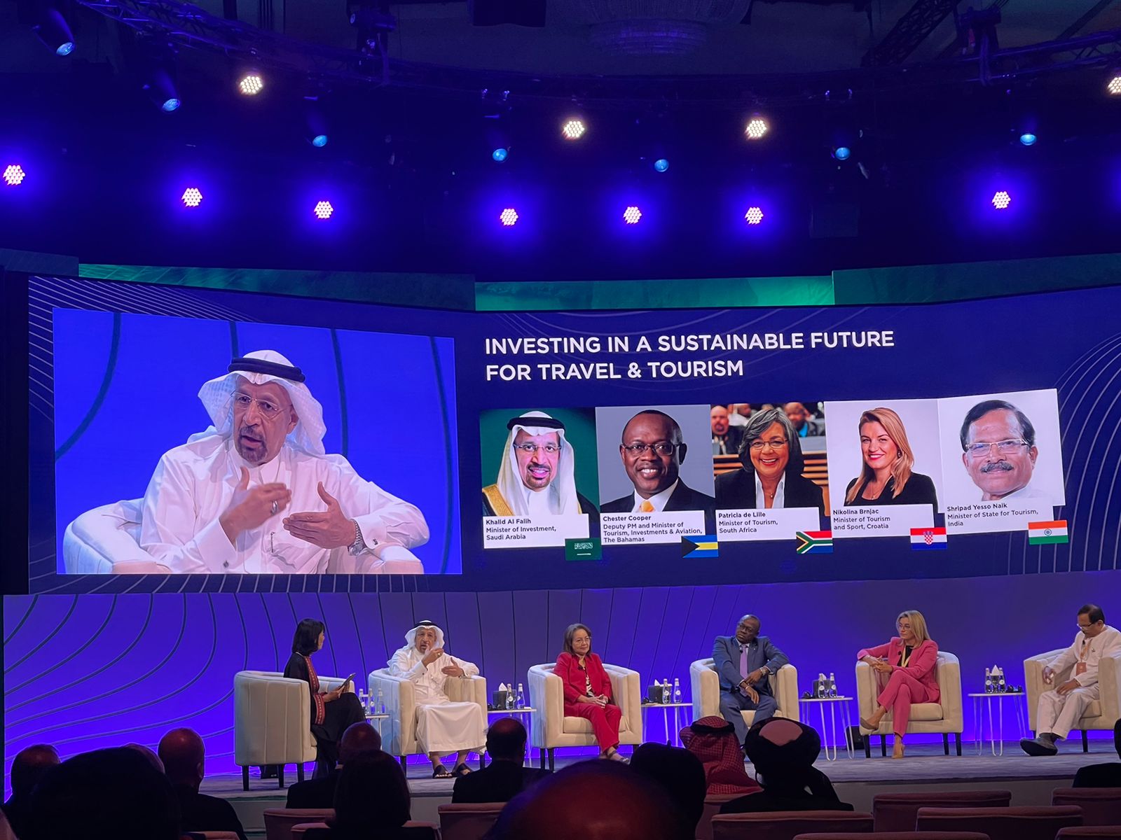 Saudi Minister of Investment Khalid Al-Falih speaking at the UN World Tourism Day 2023 event in Riyadh.